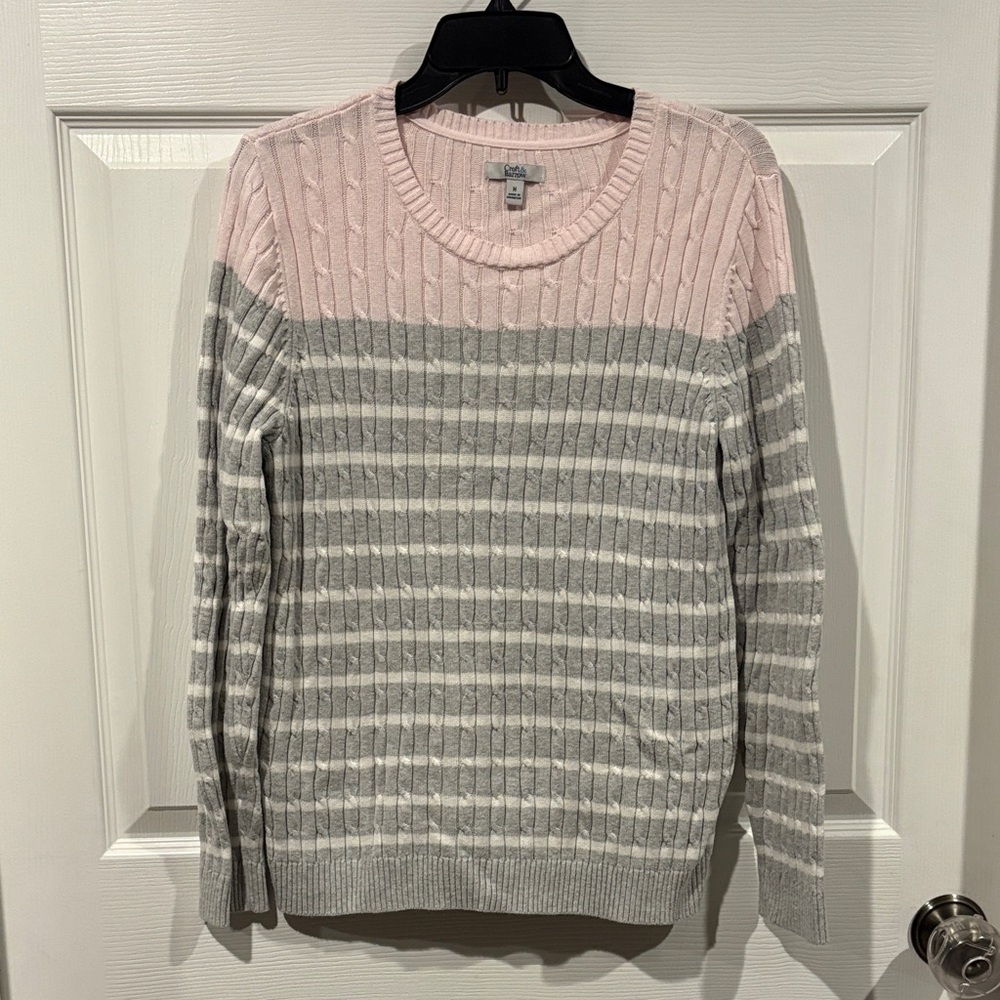 C&B Cable Knit Colorblock Sweater - Pink & Gray
